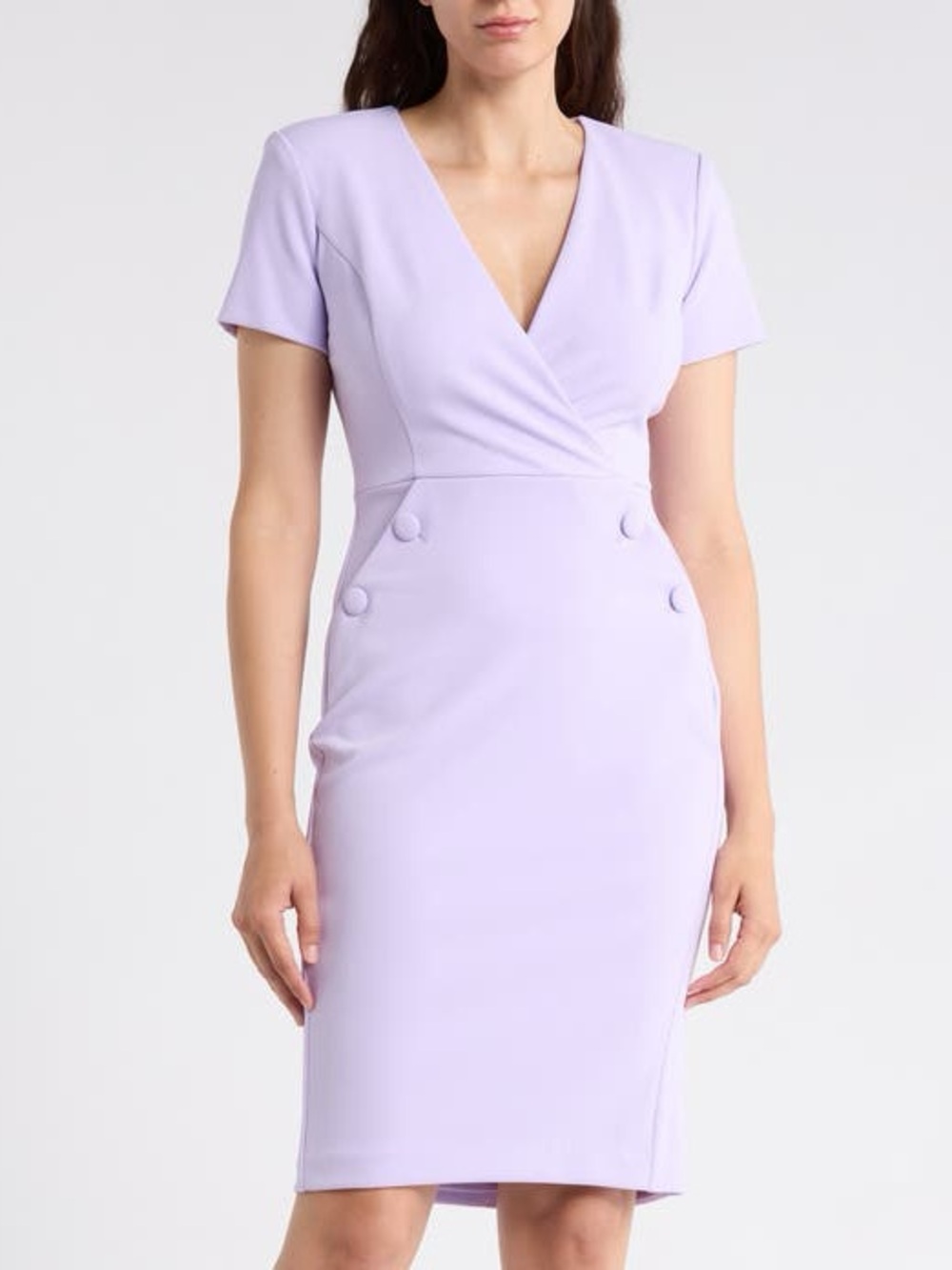 Calvin Klein Lavender V-Neck Button Sheath Dress